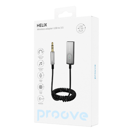 Proove Helix Bluetooth Auto Audio Adapter USB-A naar 3.5mm AUX Grijs - VCTparts.nl