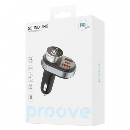 Proove Sound Link Bluetooth 5.0 FM Transmitter en Snellader voor Auto (USB-A 2x + USB-C) Zwart - VCTparts.nl