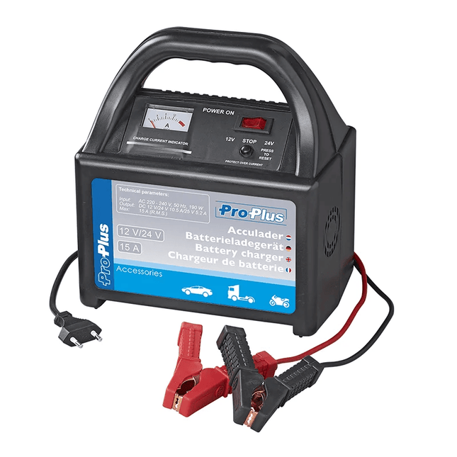 ProPlus Acculader 12V/24V 15Amp - Krachtige Oplader met Beveiliging voor Loodaccu's - VCTparts.nl