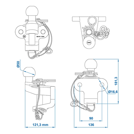 ProPlus Trekhaakkogel D172/S200 Gecombineerde Tweevoudige Uitvoering E-gekeurd Zilver Bumpertrekhaak Koppelingskogel - VCTparts.nl