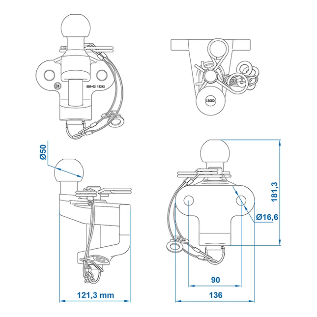 ProPlus Trekhaakkogel D172/S200 Gecombineerde Tweevoudige Uitvoering E-gekeurd Zilver Bumpertrekhaak Koppelingskogel - VCTparts.nl