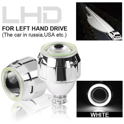 2.5" Bi-Xenon LED Koplamp LHD Projector Lens Diffuus Lichtkap H4 H7 H1 HID met Angel Eye LED Ring (set) [High/Low Beam] - VCTparts.nl