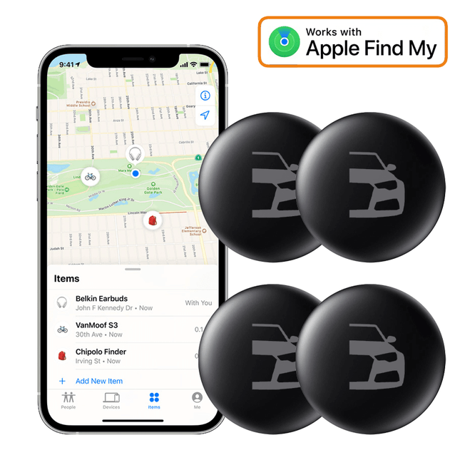 4-Pack Smart Tag Bluetooth/GPS Locatie Tracker met Live Tracer Maps en Anti-Diefstal Functie - Werkt met Zoek Mijn App - IOS/iPhone zwart - VCTparts.nl