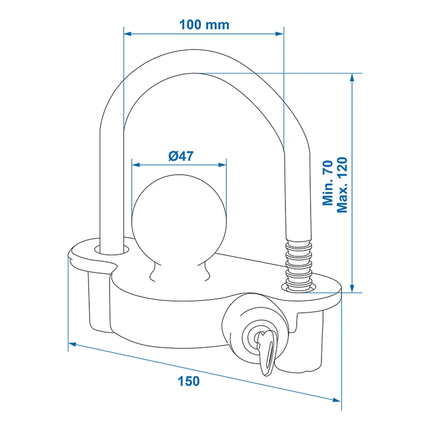 Aanhanger Koppelingsslot met Beugel en Cilinderslot [Aanhangerslot - Disselslot- RVS] - VCTparts.nl