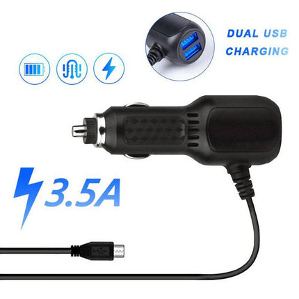 Auto dashcam Power Cable Micro USB avec 2 ports USB-A [3,5m 12V / 24V]