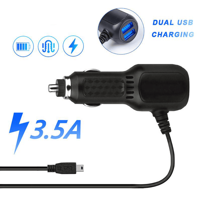 Auto Dashcam Voeding Kabel Mini USB met 2 USB-A Poorten [3.5M 12v/24v]