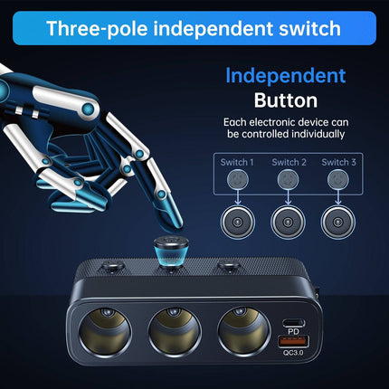 Autolader met Sigarettenaansteker Splitter Snellader 127W Zwart [3 x 12V 3 x USB-A USB-C QC3.0 USB-A] - VCTparts.nl