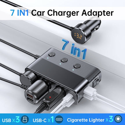 Autolader met Sigarettenaansteker Splitter Snellader 127W Zwart [3 x 12V 3 x USB-A USB-C QC3.0 USB-A] - VCTparts.nl