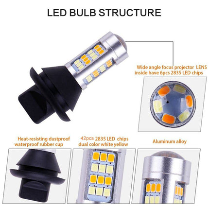 BA15S 1156 LED Dagrijverlichting DRL Wit met Knipperlicht Geel P21W Canbus (set) - VCTparts.nl