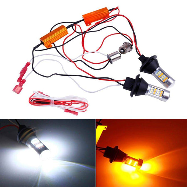 BA15S 1156 LED Dagrijverlichting DRL Wit met Knipperlicht Geel P21W Canbus (set) - VCTparts.nl