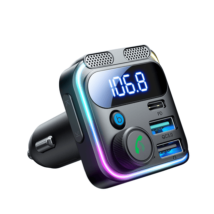 Bluetooth Muziek FM Transmitter Pro Handsfree Bellen met BassBooster USB-C & 2x USB-A Lader Zwart - VCTparts.nl