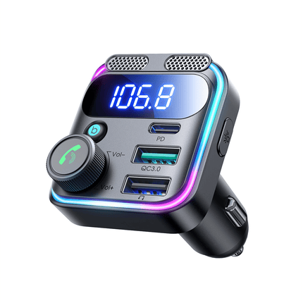 Bluetooth Muziek FM Transmitter Pro Handsfree Bellen met BassBooster USB-C & 2x USB-A Lader Zwart - VCTparts.nl