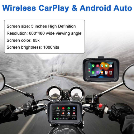 Draagbare Motorfietsnavigatie en Smartphone Koppeling 5 Inch Scherm Waterdicht Android Auto & CarPlay [Handsfree Bellen - 5G - Bluetooth] - VCTparts.nl