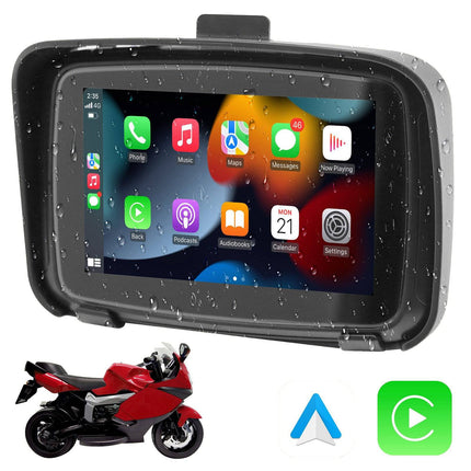 Draagbare Motorfietsnavigatie en Smartphone Koppeling 5 Inch Scherm Waterdicht Android Auto & CarPlay [Handsfree Bellen - 5G - Bluetooth] - VCTparts.nl