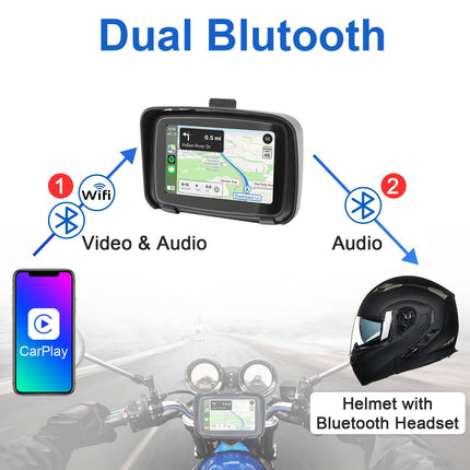 Draagbare Motorfietsnavigatie en Smartphone Koppeling 5 Inch Scherm Waterdicht Android Auto & CarPlay [Handsfree Bellen - 5G - Bluetooth] - VCTparts.nl