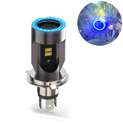 LED H4 Koplamp Angel Eye Blauw-Wit 6000K (1 stuk) [Motorfiets - Auto- Scooter] - VCTparts.nl