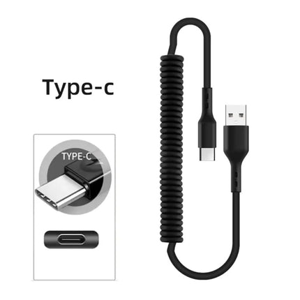 Oplaadkabel Auto Rekbare USB 3.0 naar USB-C Krulsnoer Veer 1.5 Meter Zwart - VCTparts.nl