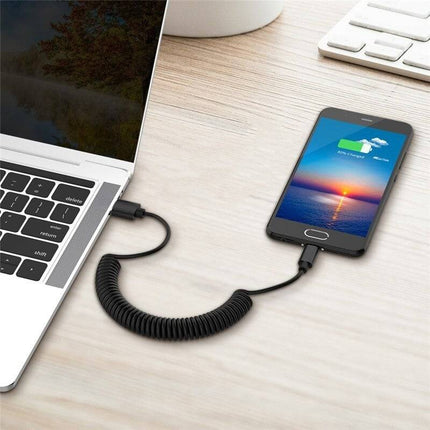 Oplaadkabel Auto Rekbare USB 3.0 naar USB-C Krulsnoer Veer 1.5 Meter Zwart - VCTparts.nl