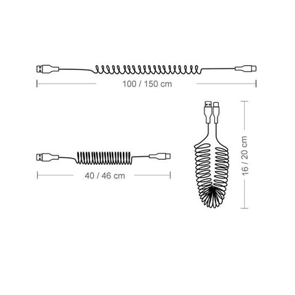 Rekbare 3-in-1 Super Snellader 1m Krulsnoer Veer 66W 5A [USB-C iPhone Micro USB Oplaadkabel] - VCTparts.nl