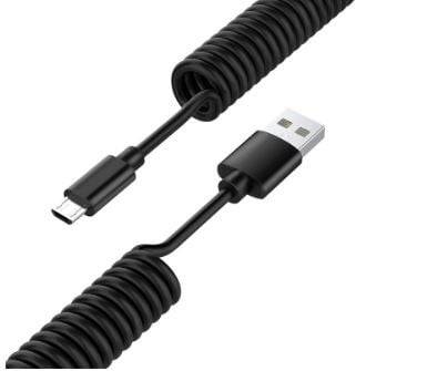 Rekbare USB naar Micro-USB Krulsnoer 1 Meter Zwart - VCTparts.nl