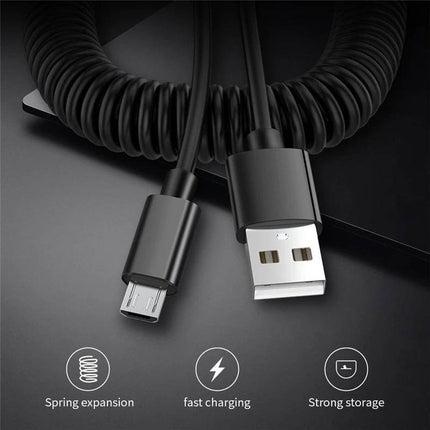 Rekbare USB naar Micro-USB Krulsnoer 1 Meter Zwart - VCTparts.nl