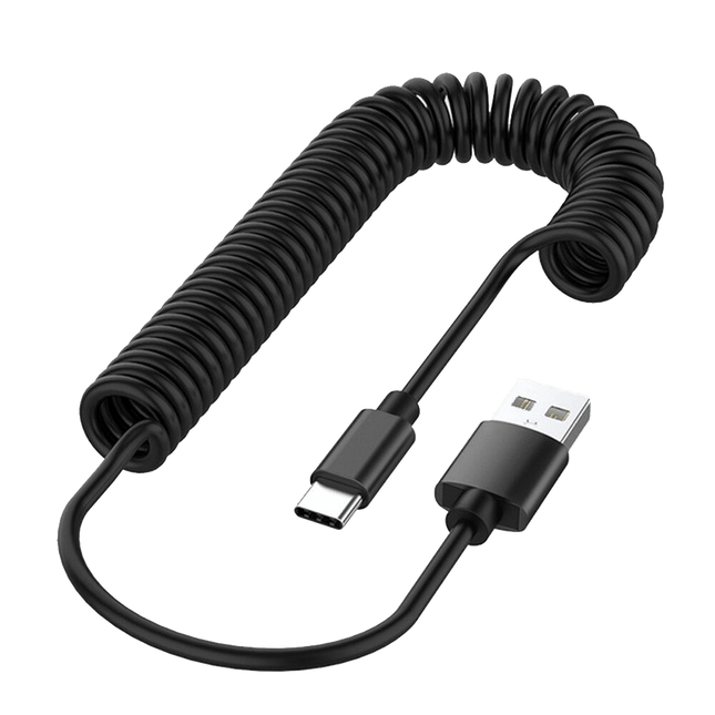 Rekbare USB naar USB-C Krulsnoer Veer 1 Meter Zwart - VCTparts.nl