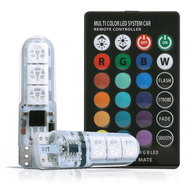 T10 led Bluetooth RGBW (set) [W5W led met afstandbediening] [Wit - Blauw - Rood - Groen] - VCTparts.nl