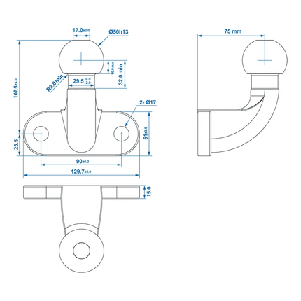 Trekhaakkogel Zwart Haaks D172kN S210kg Bumpertrekhaak zilver - VCTparts.nl