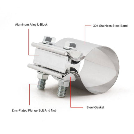 Uitlaatklem 275inch 70mm Mof Adapter Koppelstuk - Universeel RVS T304 met Stootvoeg Beugel - VCTparts.nl