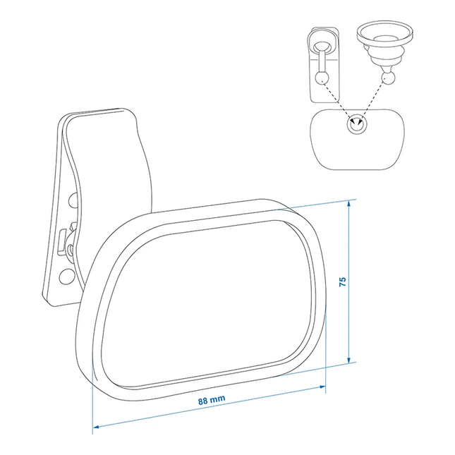 Universele Achteruitkijkspiegel Binnenspiegel 88x75mm met Zuignap en Clip - VCTparts.nl