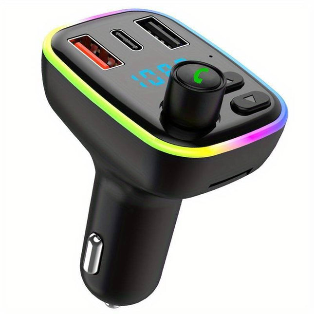 Universele Bluetooth FM Transmitter Carkit QC3.0 Autolader Zwart met LED Verlichting