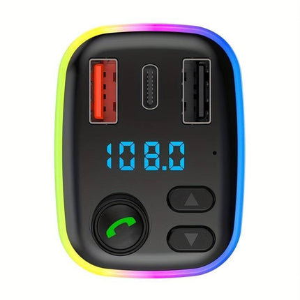 Émetteur Universal Bluetooth FM Carkit QC3.0 Chargeur de voiture noir avec éclairage LED