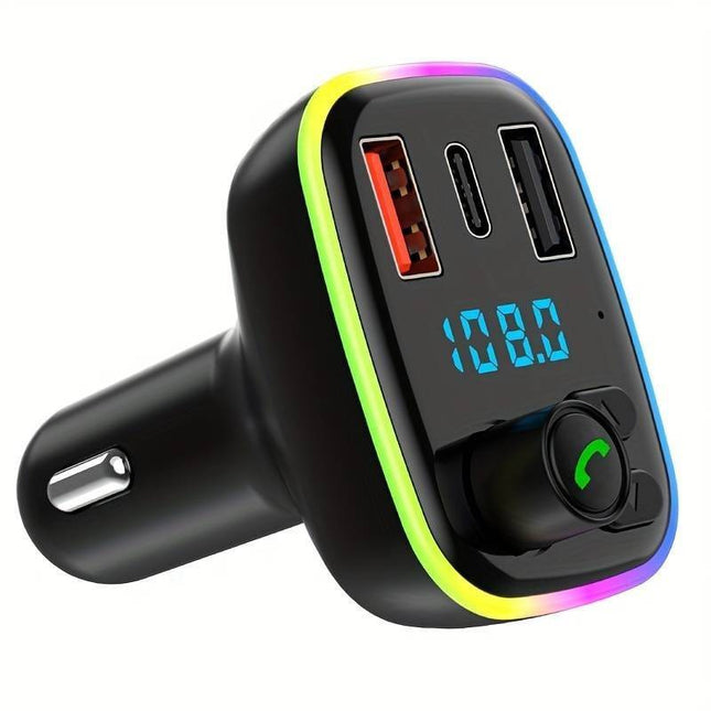 Universele Bluetooth FM Transmitter Carkit QC3.0 Autolader Zwart met LED Verlichting